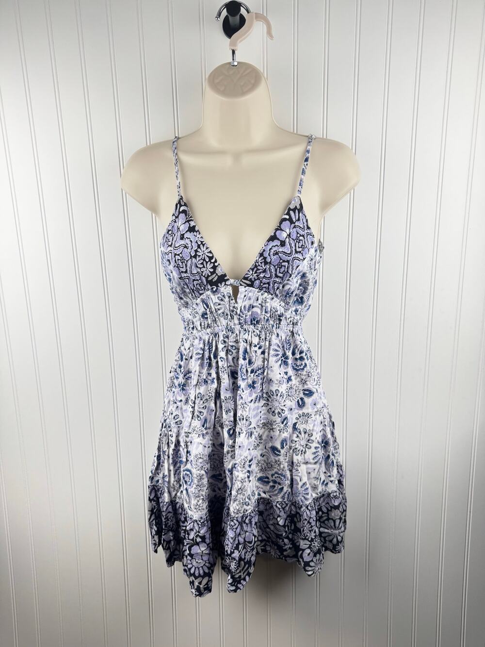 Angie Floral Tiered Cutout Mini Dress Boho Sleeveless Medium